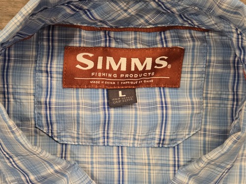 Simms Fishing Products Performance Shirt Men’s L Blue Plaid Zip Pockets River - Picture 8 of 10