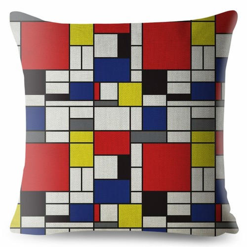 Mondrian Yellow Geometric Stitching Throw Square Cushion Covers Linen Home Decor - Picture 3 of 38