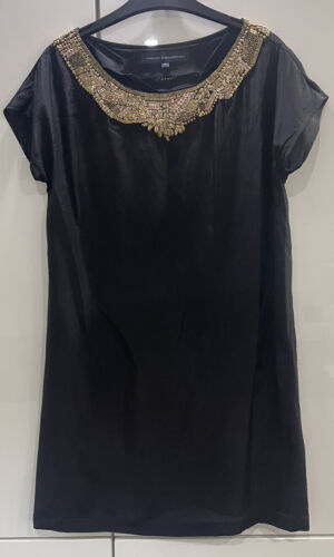 French Connection Black Silk Beaded Detailing Dress Size 10 - Afbeelding 1 van 8
