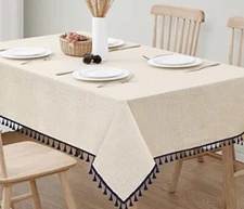 Fall Farmhouse Tablecloth Linen with black Tassels Dust Proof Wrinkle Free A0160