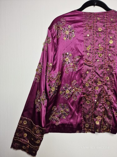 Chico's Jacket Women's 2 Maroon Lined Stretch Paisley Embellished Long Sleeve - Picture 7 of 13