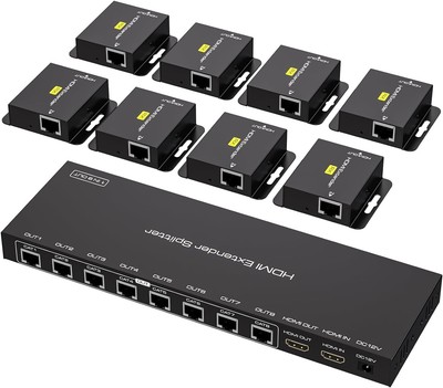 Professional HDMI Extender Splitter 1 In 8 Out - 165FT Perfect for Presentations