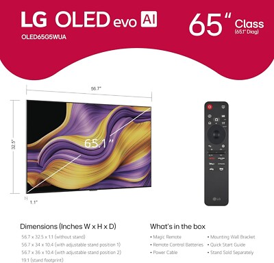 LG 65 inch OLED evo G5 4K UHD Smart TV + Wall Mounting Bracket