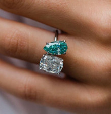 3.30Ct Cushion/Pear Cut Simulated CZ Two Stone Wedding 925 Sterling Silver Ring