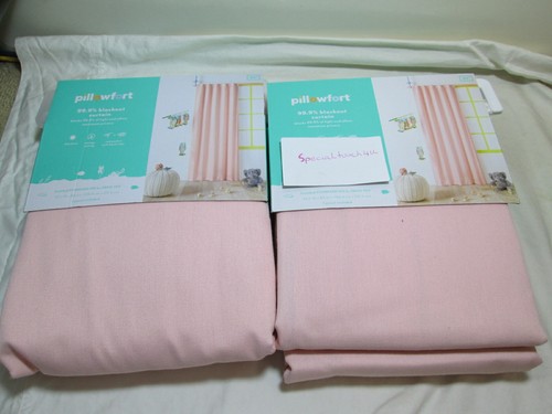 New Pillowfort Blackout Curtains Panels Two (42"x84") ~ Light Pink Twill New - Picture 2 of 5