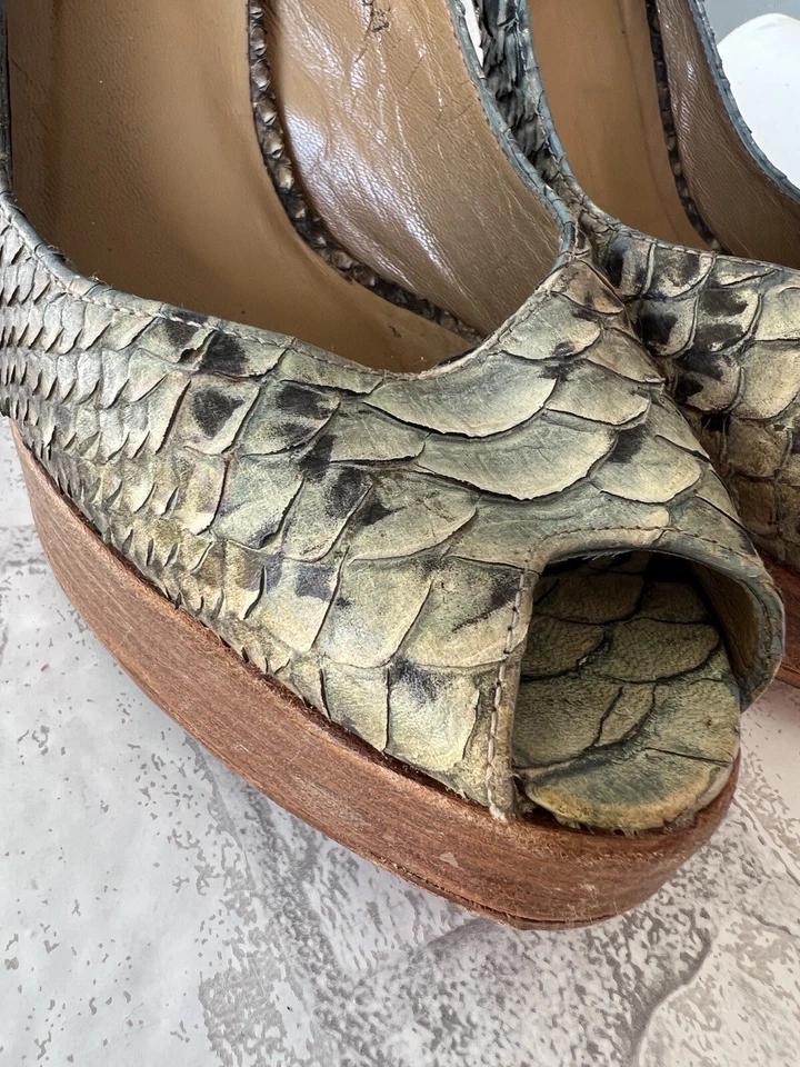 Stuart Weitzman Shoes Heels Womens Snakeskin Slingback Pumps Peep Toe Size 7.5 M - Image 2 of 4