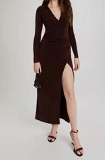 $295 SER.O.YA Women's Brown Elm Long Sleeve Ruched Wrap Dress Size S