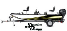 Yellow Black Curved Waved Lines Tech Fish Bass Boat Black Decal Wrap USA Vinyl