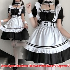 Lolita French Maid Dress Girls Women's Anime Cosplay Halloween Costumes 8Pcs Set
