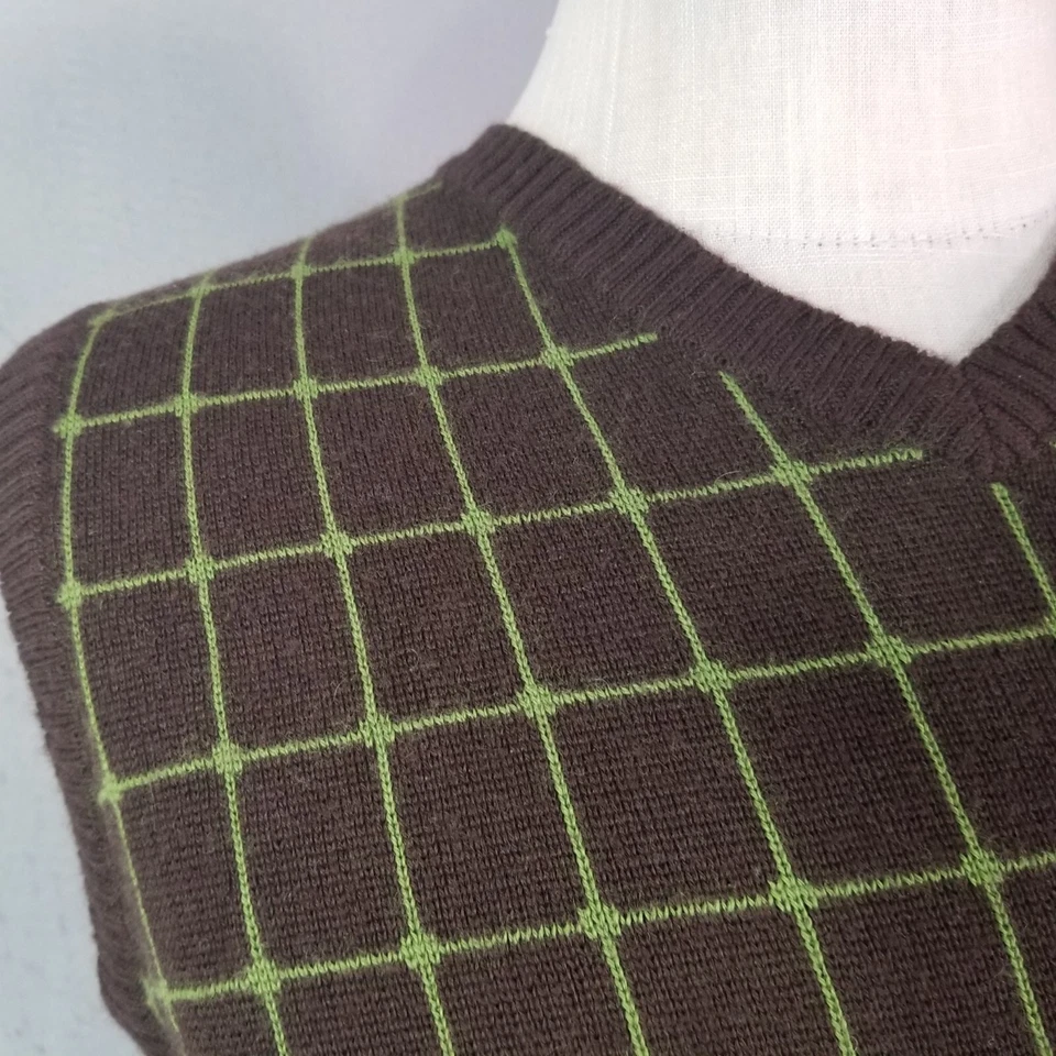 Link Chaleco de Golf Hombre Medio Cuello en V Mezcla de Lana Marrón Verde Preppy Hipster Foto 4 de 4