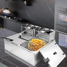 Dual Tank Electric Deep Fryer Stainless Steel Commercial Basket 12L 5000W