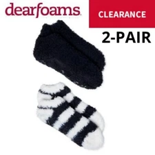 Dearfoams 2 Pair Non-Skid SIZE 4-10 Cozy Comfort Low Cut Fuzzy Socks BLACK WHITE
