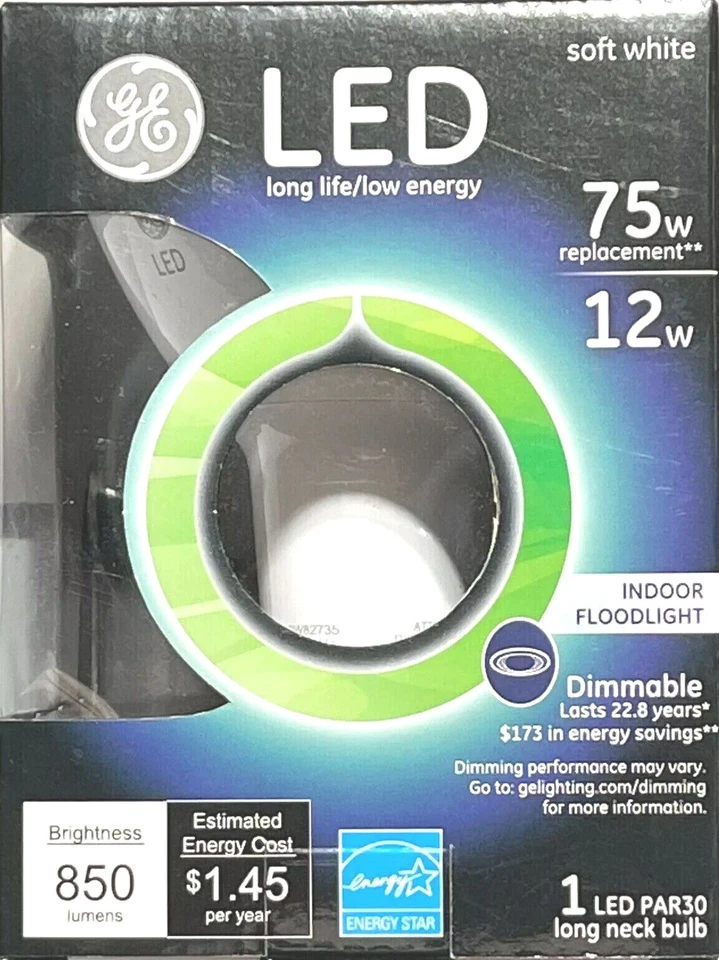 GE LED Indoor Floodlight 12 Watts 75 Watt Replacement Soft White PAR30 Dimmable - Image 2 of 4