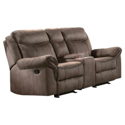 Pemberly Row Transitional Microfiber Double Glider Reclining Love Seat in Brown