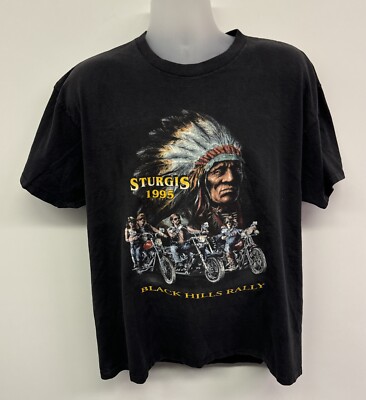 Vtg 3D Emblem T-Shirt XLarge Sturgis 1995 Black Hills Rally Native