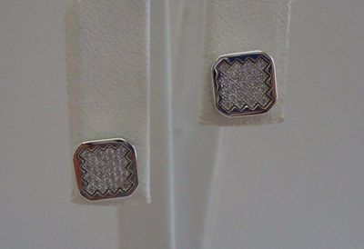 925 STERLING SILVER MICRO-PAVE SUN SQUARE STUD EARRING W .75 CT ACCENTS