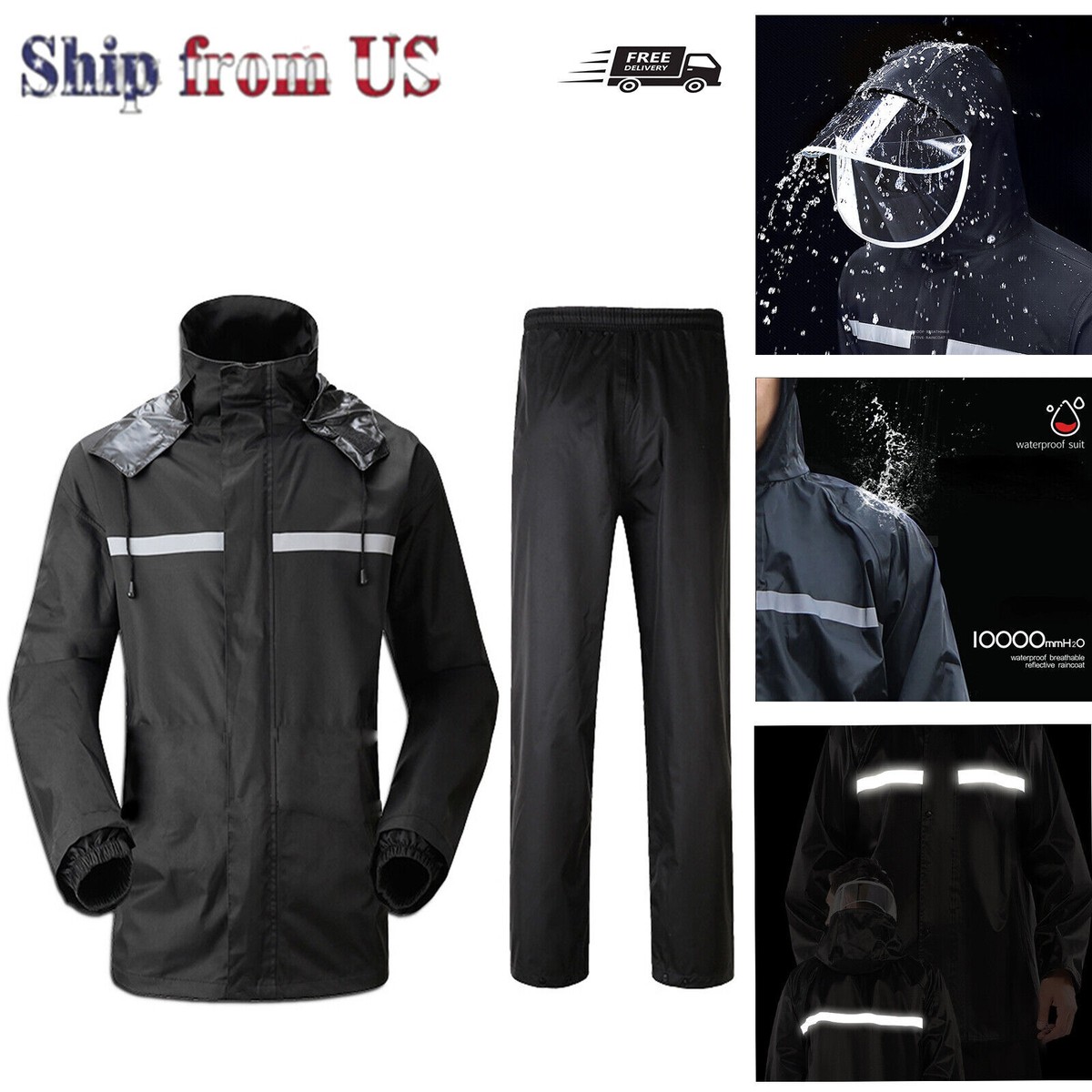 Adult Men Women Rain Suit Jackets Pant Gear Waterproof motorcycle hivis