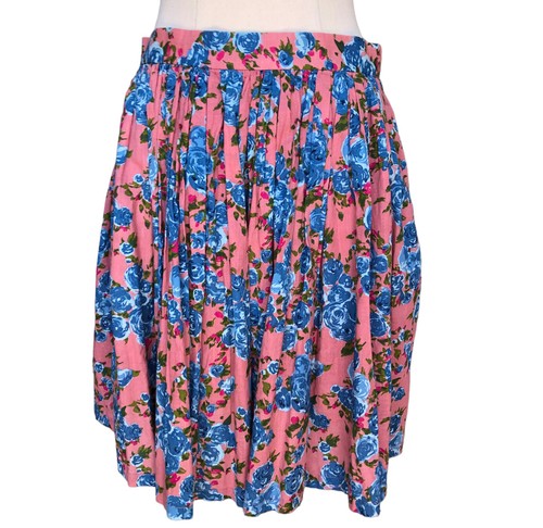 Dangerfield Size 12 Pink Blue Floral Above Knee Gathered Skirt Lined - Picture 1 of 14