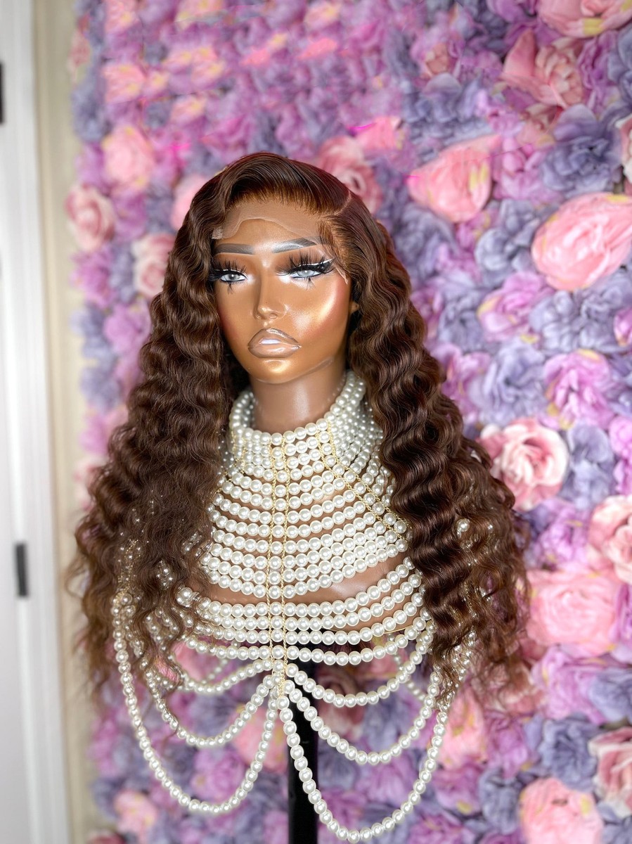Deep Wave ombré warm brown wig Lacefront Swisslace Ombre Brown Lace Front Wigs Body Wave Preplucked Highlight  main image 3