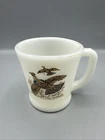 Vintage Fire King Ruffed Grouse Coffee Mug Tea Cup White Milk Glass D-Handle