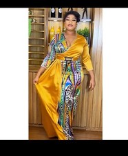 African Nigerian Women Dresses Elegant Kaftan Plus Size Long Sleeves Party Gown