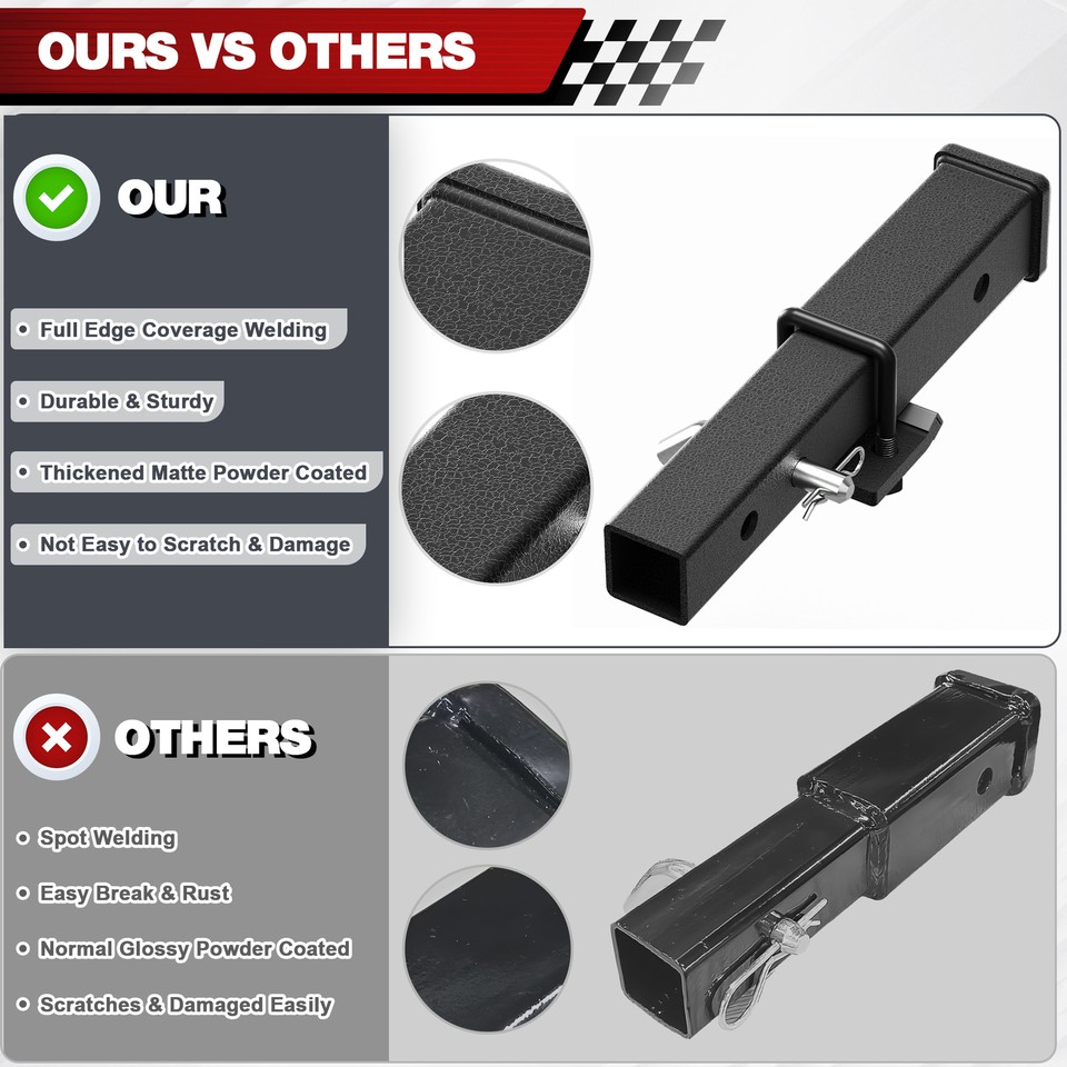 2 inch Trailer Hitch Receiver Rise-Drop Adapter Extender Extension Tow ...