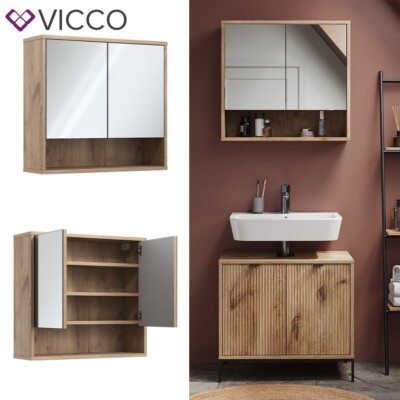 Bad-Spiegelschrank Eliza Viking Oak 70 x 65 cm mit 2 Türen Vicco
