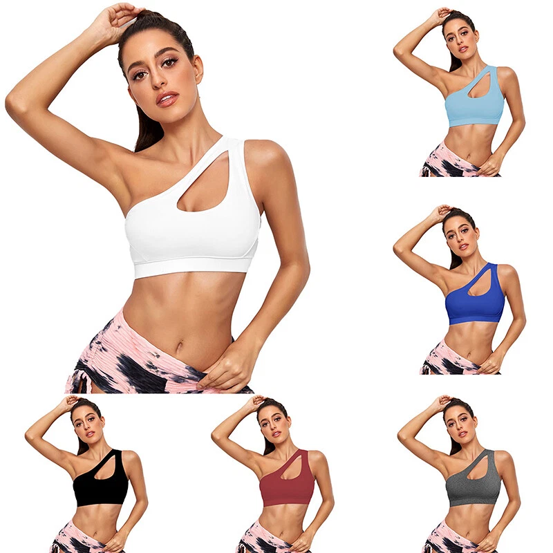 Women Plain One Shoulder Sleeveless Sports Bra Ladies Bralet Vest Tank Crop Top