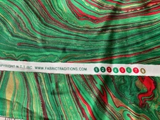 Green Red Metallic Gold Marbled by FABRIC TRADITIONS Vintage Quilt Cotton BTY