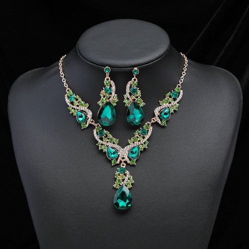 Wassertropfen Kristall Halskette Ohrringe Schmuck Set Damen Mode Kette Halskette Geschenk - Bild 12 von 16