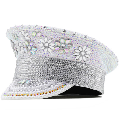 Silver Sequin Military Shinny Rhinestone Cap Captain Headwear Music Festival Hat Amazon.com: ILOVEMASKS Silver Rhinestones Festival Burning  main image 3