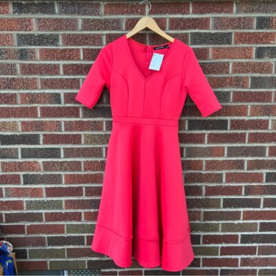 Hippie Chic Fuschia Pink V Neck 1/2 Sleeve Scuba Knit Fit & Flare Dress |  eBay