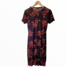 Dragon Black & Red Sexy Mesh Ruffle Hem Dress 