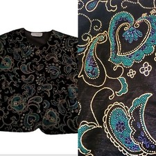 Vintage 80s 90s Black Velvet Jacket Formal Blazer Paisley Green Gold S/M