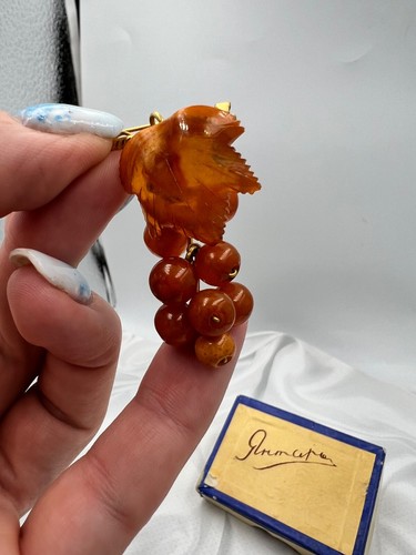 old Russian vintage soviet USSR AMBER PIN BROOCH in a box - Picture 16 of 18