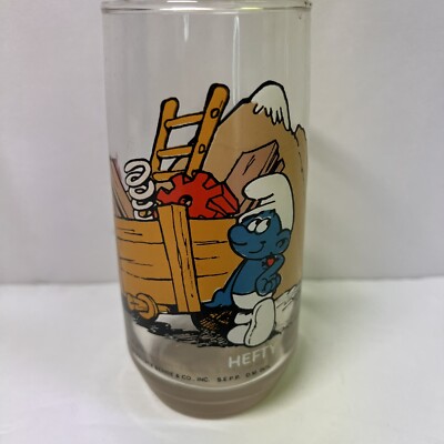 Hefty Smurf Glass 1982 Hardees Peyo Wallace Berrie Vintage