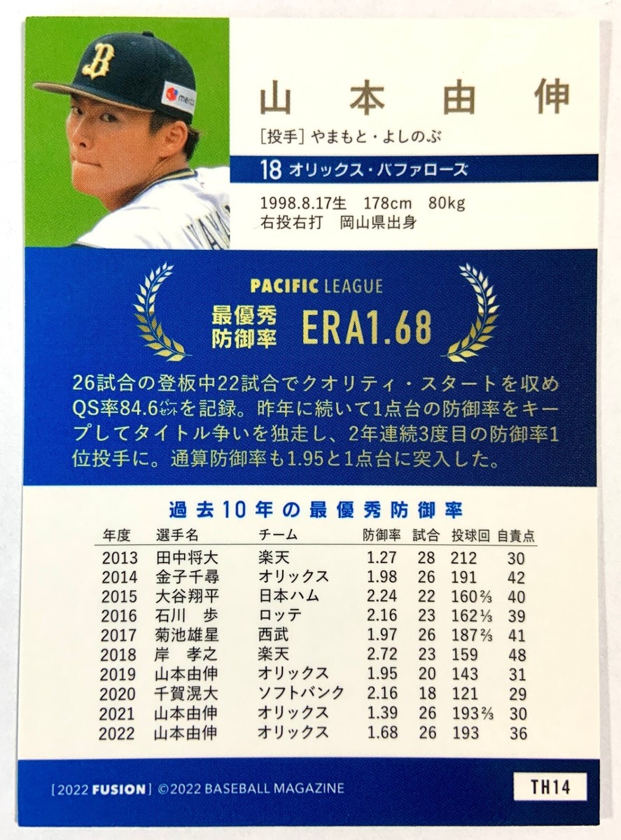 Yoshinobu Yamamoto BBM 2022 TH14 Baseball Magazine card Orix