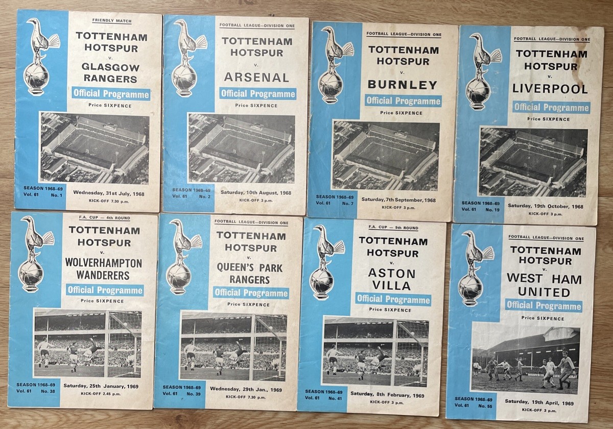 Tottenham Hotspur Spurs League One Football Programmes 1968-69