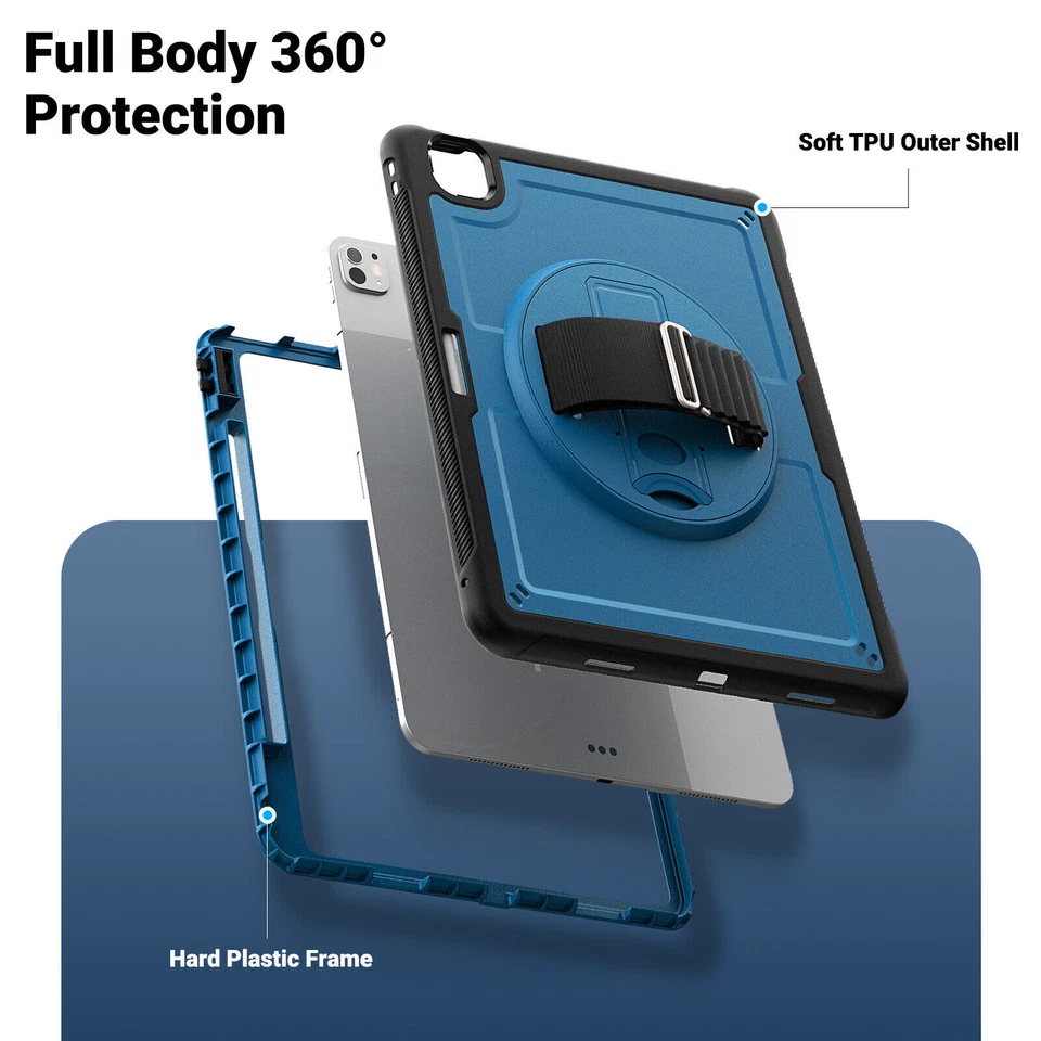 Fr iPad Pro /Air 13" 11" 10.9" 10.2" Heavy Duty Rotated Case with Carrying Strap - Image 2 of 4