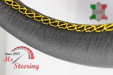 FOR CHEVROLET SONIC 12-14 BLACK LEATHER STEERING WHEEL COVER YELLOW STIT