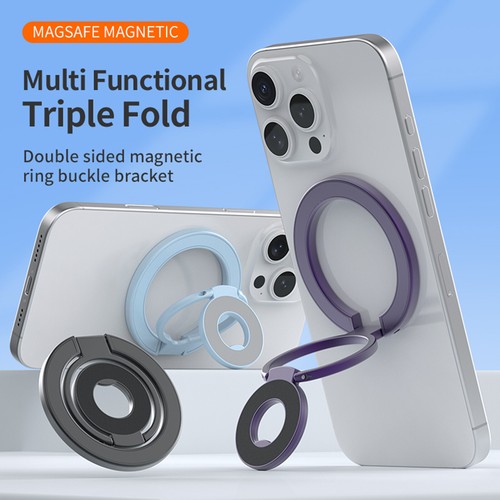 Three Folds Double Magnetic Adjustable Ring Kickstand Compatible with Mag Safe - 第 1/16 張圖片
