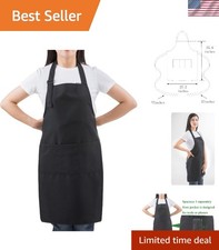 Black Professional Resist Water Adjustable Extra Long Bib Apron 3 Pockets Hom...
