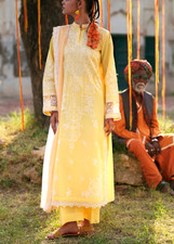 Pakistani Casual Lite Cotton Lawn 3PC Embroidered Shalwar kameez Yello/White NWT
