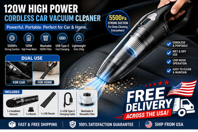 Cordless Handheld Vacuum Cleaner Car Home 120W Wet Dry Duster