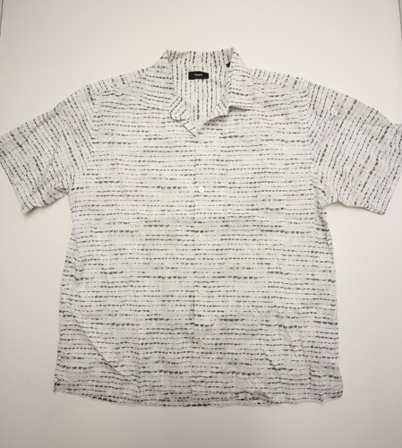 Theory Noll Diffusion Gray Stripe Shirt Mens L Camp Short Sleeve Button - Picture 2 of 11