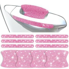 10 PCS Bling Car Door Handle Protector, Shiny Crystal Rhinestone Anti Pink