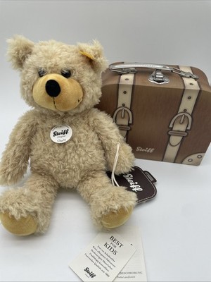 Steiff Charly (Tan) In Brown Suitcase 9 Inch 012938 New w Tags