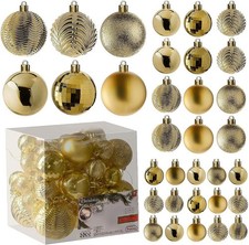 Prextex 36pc Shatterproof Christmas Ornaments Set - Gold Christmas Tree Decorati