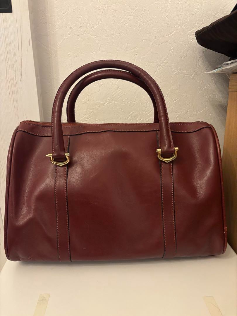 バッグ Vintage Cartier suede leather Boston bag Must de Cartier Auth Vintage Boston Bag Handbag Bordeaux 2C