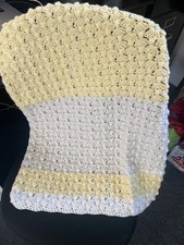 Crochet Handmade Baby Blanket White with Yellow in Color NEW 33L x 31''W